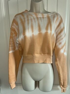 NWT Wildfox Melon Wash Tie-Dye Cropped Sweatshirt - White & Peach Sz XS